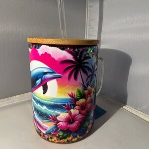 Tropical Dolphin Tumbler with Bamboo Lid